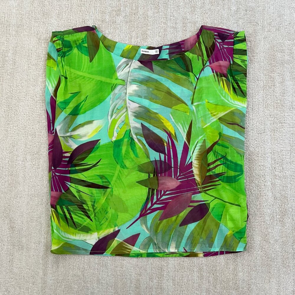 Anthropologie Lavand. Green Tropical Print Cotton Blouse Top S